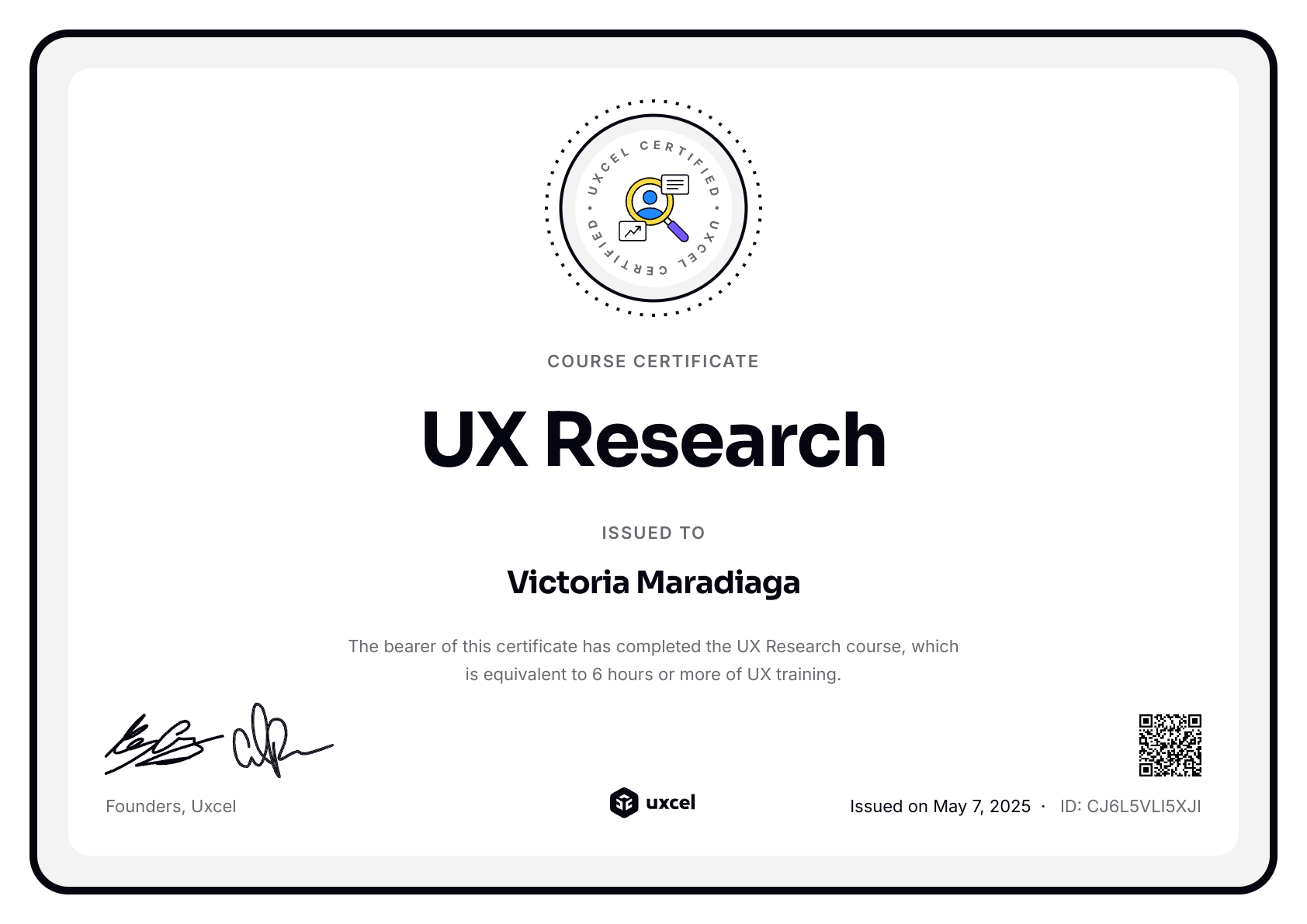 Victoria Maradiaga's certificate